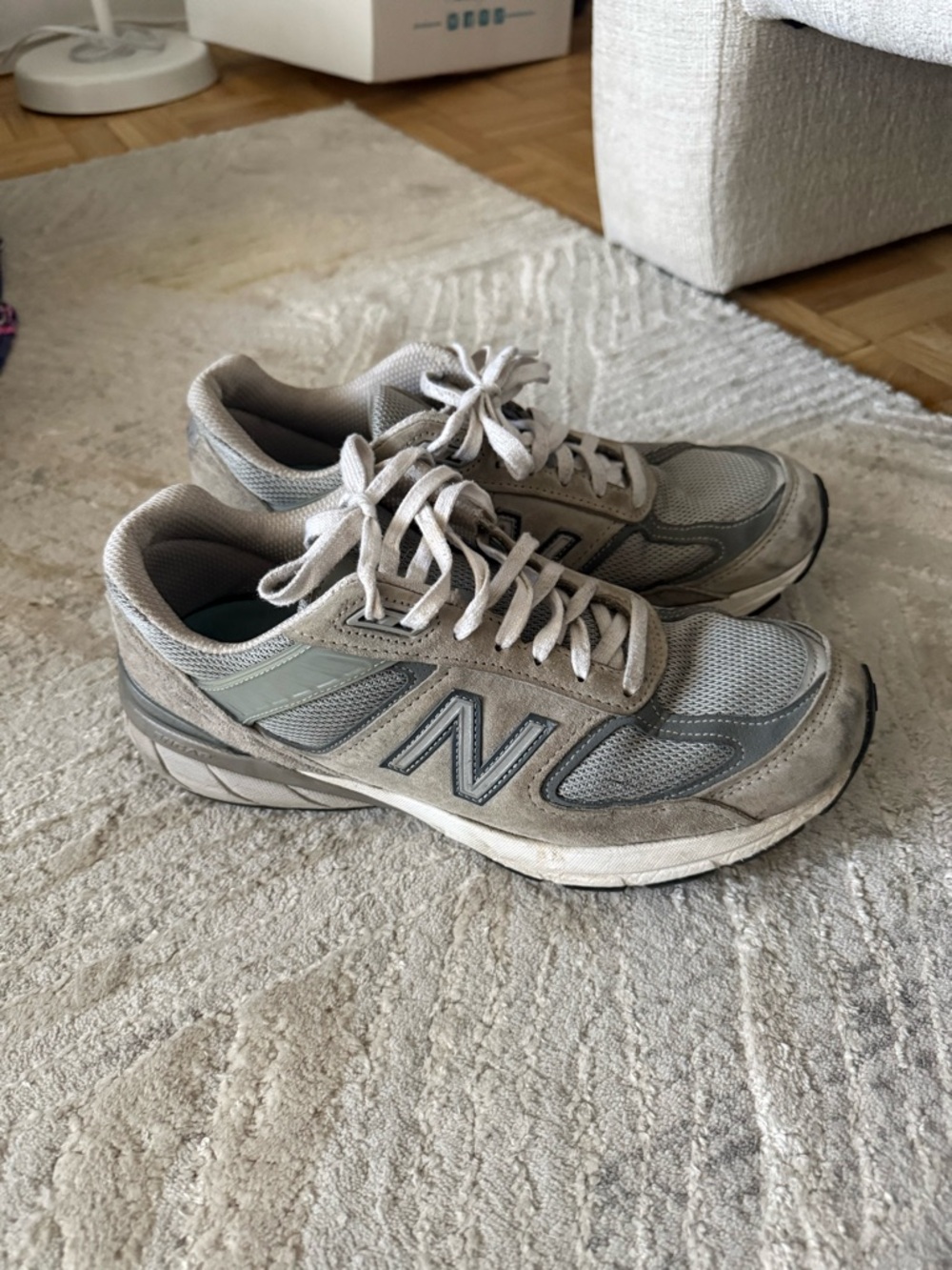 New Balance Light Gray Mesh and Suede Sneakers